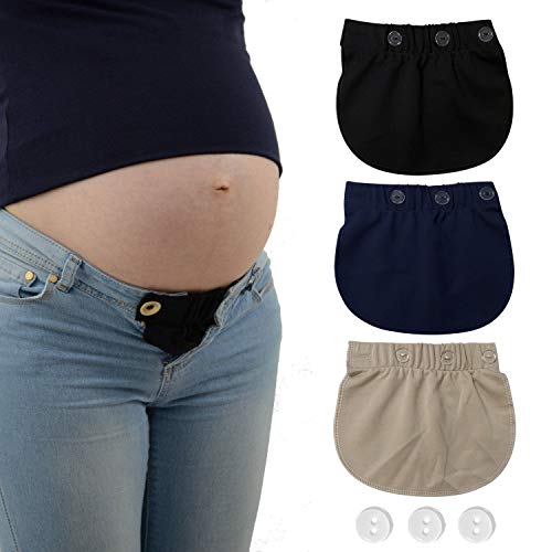 Extensores de cintura ajustables para mujeres embarazadas, 3 piezas (negro, azul y caqui)