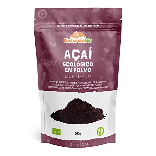 Bayas de Acai Orgánico en Polvo - Freeze-Dried - 50g. Pure Acaí Berry Powder Extracto crudo de la pulpa de la baya de açaí liofilizado. Bio cultivado en Brasil. Superalimento Ecológico.