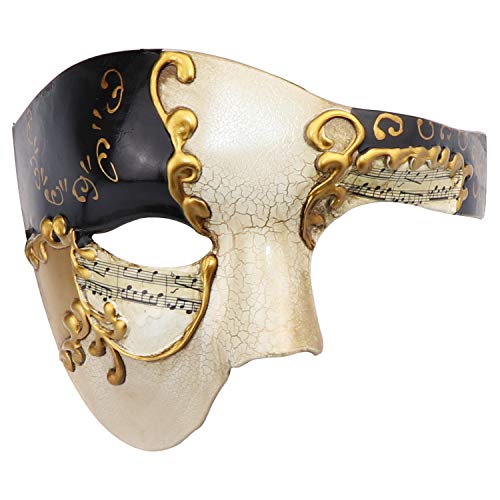 Thmyo Fantasma clásico de la Cara de los Hombres de la Mitad del diseño de la Vendimia de la máscara Veneciana del Carnaval de la ópera del Fantasma (Beige y Negro)