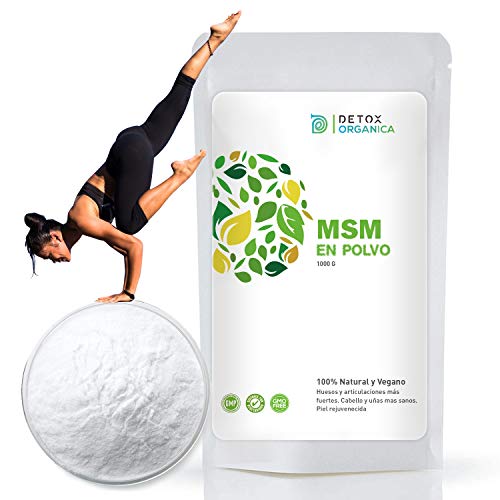 Detox Organica MSM Polvo 99.9% Puro En Bolsa 1 kg | Sin Aditivos - Azufre Orgánico En Dosis Alta – 100% Natural Vegetal | Antiinflamatorio – Dolor Muscular | Producto Vegano