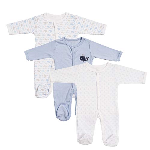 Viviland Bebé Niño Niña Pijama, algodón de manga larga pelele, paquete de 3, 0-12 meses