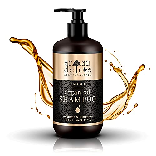 Champú Argan Deluxe para mujeres y hombres – Tratamiento capilar para cabellos secos, quebradizos y lisos de peluquería – Limpieza de cabello con aceite de argán de Marruecos – 300 ml