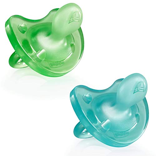 Chicco Physio Soft Chupetes para Bebés de 6 a 16 Meses, 2 Unidades - De Silicona Suave y Delicada que Imita el Pecho Materno, con Orificios de Ventilación y Tetina Physioforma - Azul y Verde