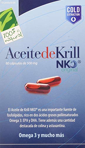 Cien Por Cien Natural Aceite de Krill, 80 Cápsulas de 500 mg