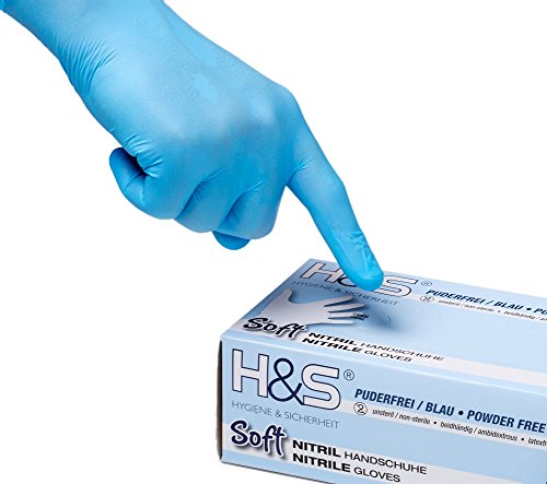 100 Guantes de Nitrilo de ISC H&S, sin polvo, en Small, Medium, Large, y X-Large. Desechables, sin látex, sin polvo, son ideales para manipular alimentos. (XL, azul)