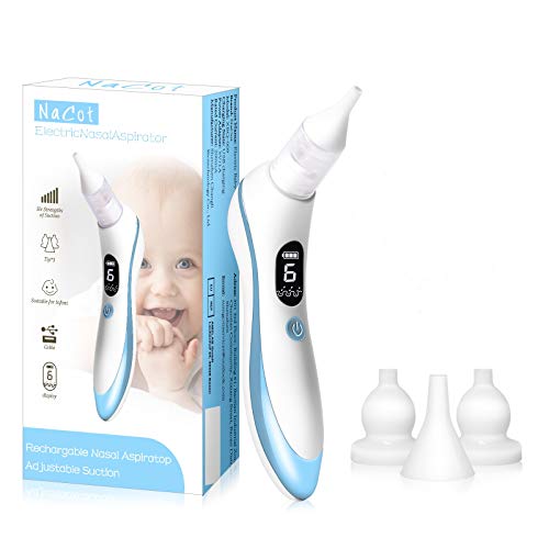 Aspirador Nasal Bebé Eléctrica Nariz Succión Limpiador de Nariz de Carga USB con 6 Puntos Fuertes de Succión y 4 Tipos de Seguridad Higiénica, Para Recién Nacidos y Niños Pequeños