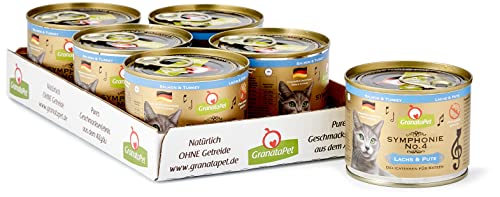 GranataPet Symphonie No. 4: Salmón y Pavo, alimento para Gatos sin Cereales ni azúcares, Filete en Jalea Natural, Delicado alimento húmedo para Gatos, 6 x 200 g