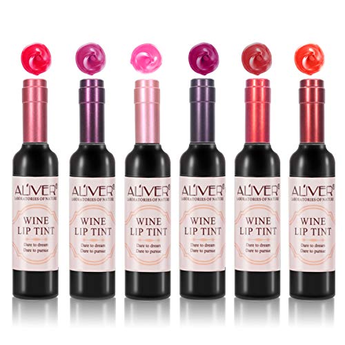 Barra de Labios, 6 Colores Pintalabios Lápiz Labial Mate Impermeable y de Larga Duración Maquillaje de Labios Belleza en Botella de Vino Tinto