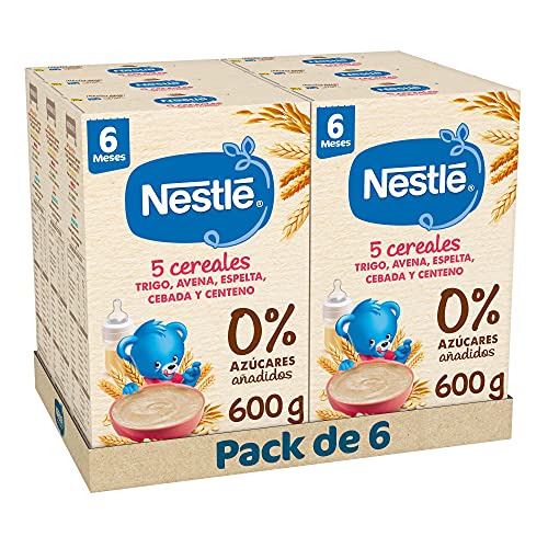 Nestlé Papilla 5 cereales - Alimento Para bebés - Paquete de 6x600 g - Total: 3.6kg