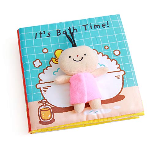 Libros Blandos para Bebé, Libro de Tela Bebé Aprendizaje y Educativo Libro para Bebé Recién Nacido Niños, Juguetes y Aprendizaje, It's Bath Time, Estimula los Sentidos del Bebé (Blue)