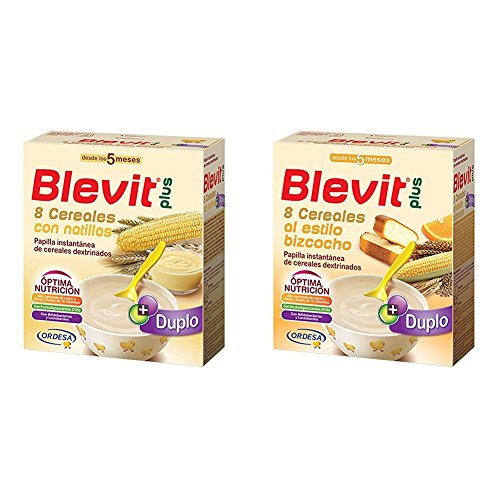 Blevit Plus Duplo 8 Cereales : Con Natilla (Paquete de 2 x 300 gr) y al estilo bizcocho (Paquete de 2 x 300 gr) Total : 1.2kg