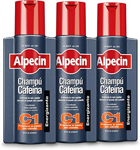 Alpecin Champú Cafeína C1 3x 250 ml | Champu anticaida hombre y con cafeina | Tratamiento para la caida del cabello | Alpecin Shampoo Anti Hair Loss Treatment Men