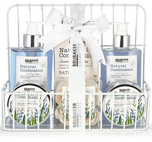 BRUBAKER Cosmetics Beauty Care Set - con Extractos de Lavanda y Salvia - Set de Regalo en la Estantería del Baño Blanco