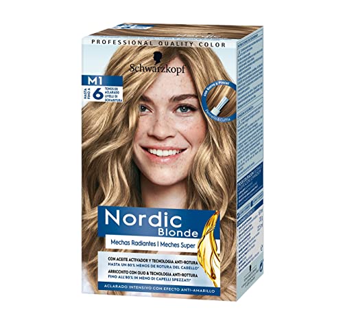 Schwarzkopf Nordic Blonde Mechas Radiantes M1 (1 unidad), tinte de cabello aclarante hasta 6 tonos, coloración permanente con aceite activador y tecnología antirrotura