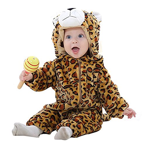 MICHLEY Bebé Ropa Mameluco Niños Niñas Pelele Pijama de Primavera y otoño Franela Traje de Animales Leopardo 6-12 Meses