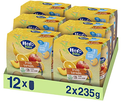 Hero Baby - Tarrito de Frutas Variadas, Ingredientes Naturales, para Bebés a Partir de los 4 Meses - Pack de 12 x 235 g