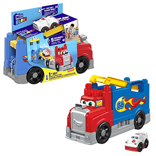 Mega Bloks Camión de carreras y construcción, juguetes bebés 1 año (Mattel FVJ01)