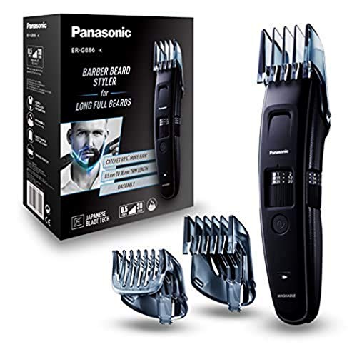 Panasonic ER-GB86-K503 - Recortadora Ideal Barbas Largas con Peine-Guía, 3 en 1 Cabello, Barba y Cuerpo (Recargable, Acero inoxidable, Lavable, Batería Larga Duración, 58 Ajustes, Design Award 2018)
