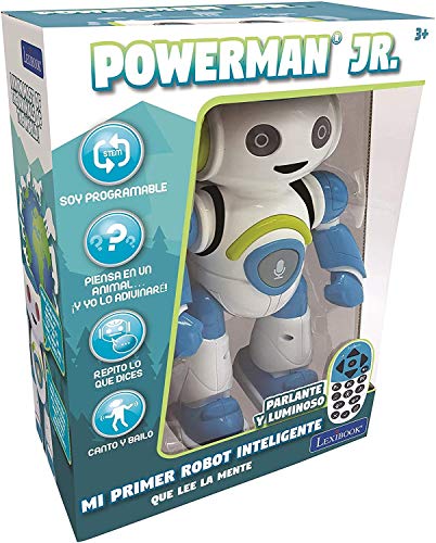 LEXIBOOK - Powerman Jr. Robot Juguete Interactivo Inteligente Que Lee en la Mente Juguete para Niños Bailando Juega Música Cuestionario de Animales Stem Control Remoto Programable Robot - ROB20ES