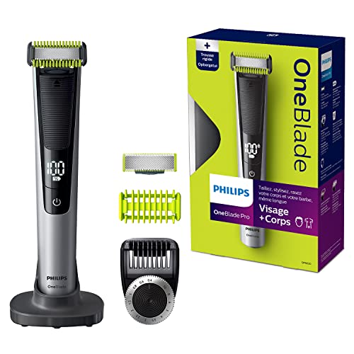 Philips OneBlade Pro Cara y Cuerpo QP6620/30 - Recortador de Barba Recargable con Peine-Guía para el Cuerpo, Peine de Precisión de 14 Longitudes, Base de Carga y Funda de Viaje