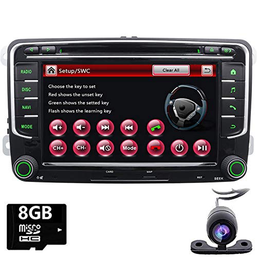 FoIIoE Unidad de cabezal estéreo de coche para VW Jetta Passat Touran Polo con Sat Nav Bluetooth, compatible con CD DVD GPS USB SD AUX cámara inversa iPod