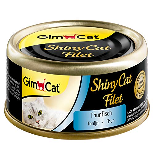 GimCat ShinyCat Filet atún - Comida para gatos con jugoso filete y sin azúcar añadido, para gatos adultos - 24 latas (24 x 70 g)