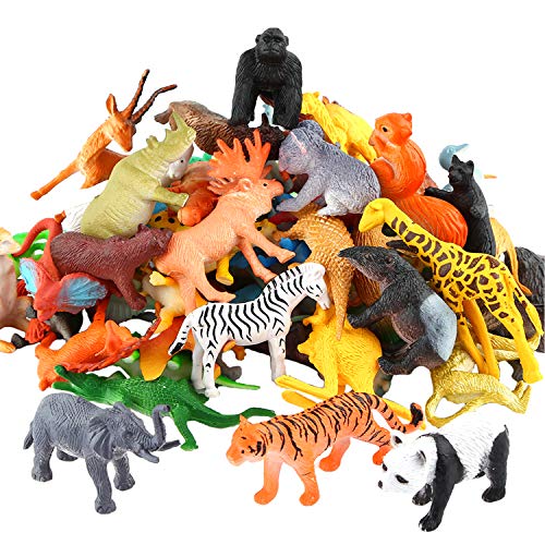 Figura Animales, Set de 54 Piezas de Mini Animales de Jungle, Mundo Zoológico Realista Silvestre de Vinilo Plástico, Recurso de Aprendizaje de Animales, Juguetes de Favores de Fiesta Para Infantes Niños, Set de Juego de Juguetes Animales de Granja Pequeña de Bosque