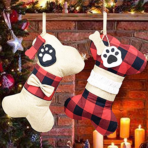 LYLYFAN Medias de Navidad para Perro Mascota 2 Piezas Calcetín de Perro con Forma de Hueso Grande para Decoraciones navideñas para Perros