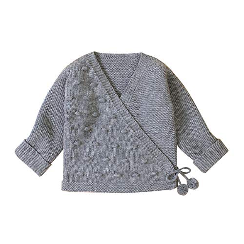 Tianhaik Cárdigan para bebé recién nacido de manga larga, color sólido, suéter de punto suave y cálido para 0-18 meses