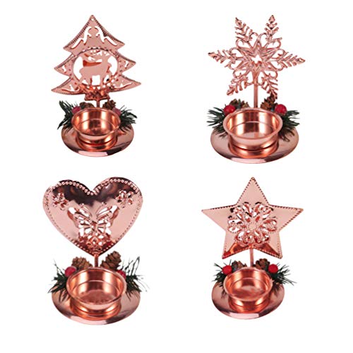 Amosfun 4 soportes de velas de mesa de Navidad adornos de metal para velas de té, para Navidad, bodas, decoración del hogar (estilo al azar)