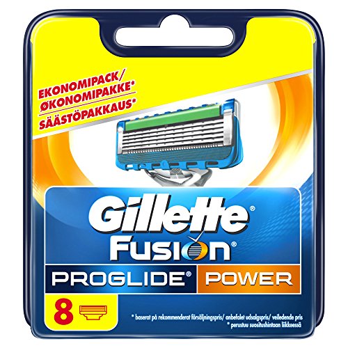 Gillette Fusion ProGlide Power - Cuchillas de recambio para maquinilla de afeitar (8 unidades), color azul