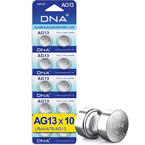 DNA- Pilas alcalinas de botón tipo AG13, A76, L1154, SR44, G13, 357, PX76A y V13GA, 10 unidades