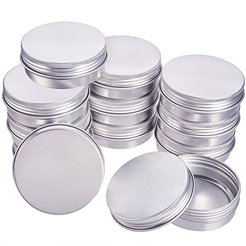 BENECREAT 14 Pack 60ml Lata de Aluminio Caja de Aluminio Redondas con Tapa de Rosca Contenedores Metálicos - Ideal para Almacenar Especias, Dulces, Té o Pastillas (Platino)