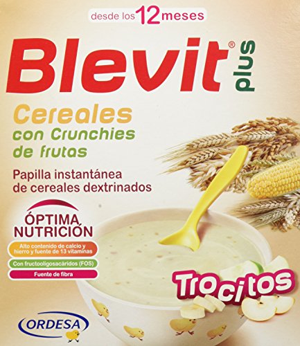 Blevit Plus Trocitos Cereales con Crunchies de Frutas, 1 unidad 600 gr. A  partir de los 12 meses. Sus primeros cereales para masticar.