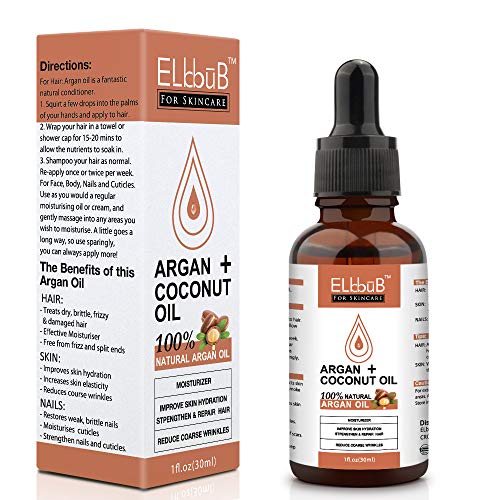 Aceite Argán+Aceite de Coco – Aceite Argán Natural de Árboles de Argán Marroquíes para Pureza Máxima Aceite Orgánico Puro - Cuidado Hidratante Antiarrugas para Piel, Pelo y Uñas