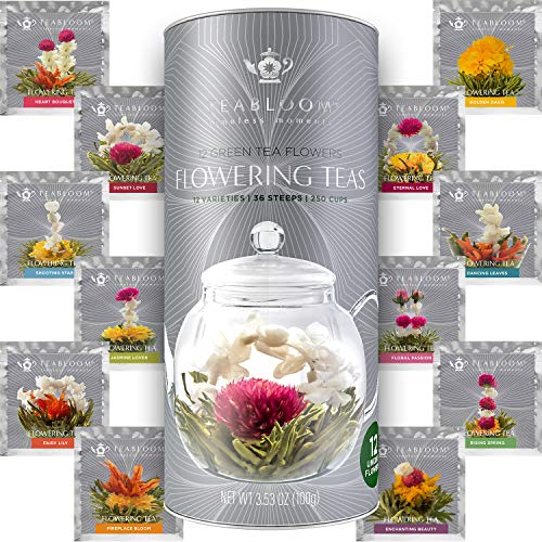 Té floral de Teabloom - 12 Variedades únicas de bolas de té de flores - Recipiente para regalo de 12 paquetes - 36 tés, sirve para 250 tazas