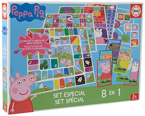 Educa - Set Especial 8 En 1 Peppa Pig: 8 Juegos clásicos de mesa para niños | Contenido: juego de la oca, parchís, la escalera, las damas, los gatos y el ratón, solitario, damas chinas, etc... (16791)
