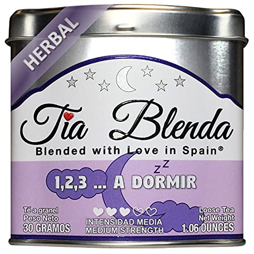 TIA BLENDA - 1,2,3... A DORMIR (30 g) - Relajante infusión Premium con HIERBALUISA y TILA. Selección de hierbas naturales sueltas. 50 - 60 tazas. Presentación premium en lata. Loose Tea Caddy.
