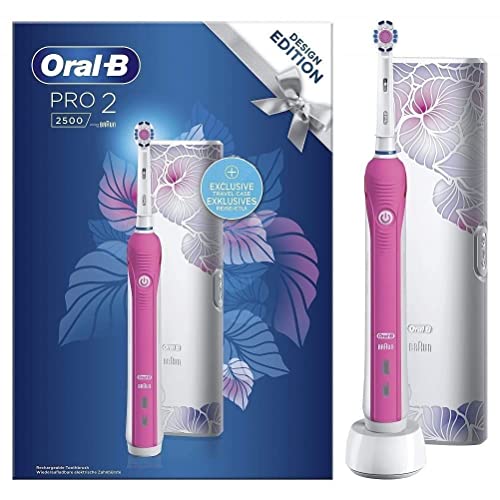 Oral-B Pro 2 batería alimentado cepillo con 1 presión sensor manija, cepillo chef y libre viaje estuche, rosa