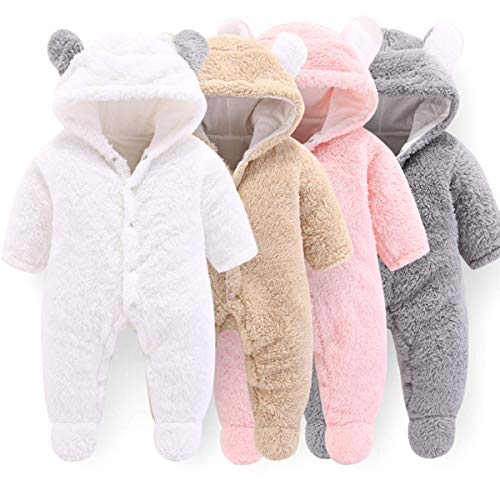 Haokaini - Traje de Nieve cálido para bebé Oso, Mono de Mameluco con Capucha de Felpa de algodón para niñas niño (0-3 Meses, Blanco)