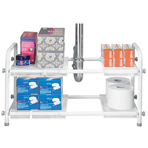 mDesign Organizador de baño con Dos estantes para el Mueble del Lavabo – Prácticas estanterías de Metal para Accesorios de baño, detergente y Productos de Limpieza – Color: Blanco