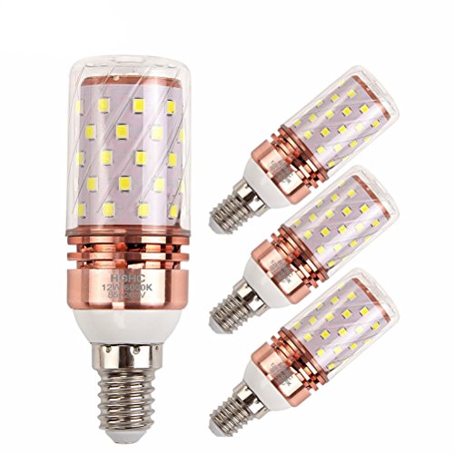 Bomnilla LED E14 12W Equivalente 100W incandescente bombillas, 6000K blanco frío 1000LM AC85-265V, Lámpara de vela decorativa E14, 4 Piezas