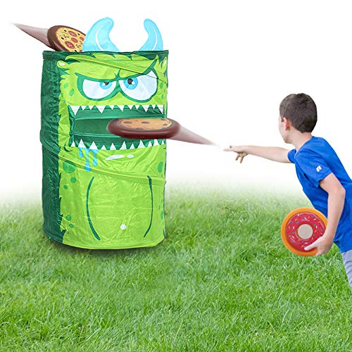 KreativeKraft Juego Lanzamiento del Monstruo Verde! | Juguete Jardin Niños para Fiestas De Verano | Juguete Exterior Infantil Corn Hole De 4 Piezas con 3 Discos Frisbee | Juguete Verano Niños