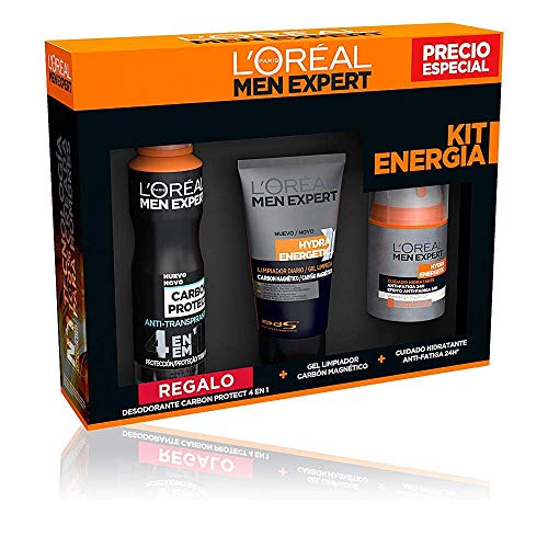 L'Oréal Paris Men Expert Hydra Energetic - Kit de Energía, Crema Hidratante, Gel Limpiador y Regalo Desodorante