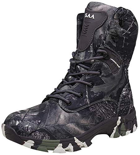 Doubjoy Bota de caza para hombres, bota de senderismo transpirable de altura media para exteriores Botas de camuflaje Botas tácticas Q3 zapatos de camuflaje botas altas (42 EU,Gray)