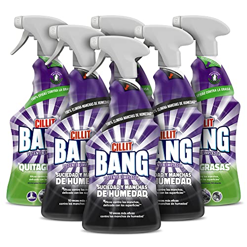 Cillit Bang - Spray Limpiador Suciedad y Manchas de Humedad, para Baños y juntas negras + Spray Quitagrasas, para cocinas - Pack 6 x 750 ml