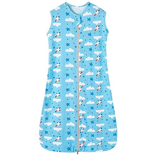 Saco de dormir de verano para bebé, niña, primavera, pijama fino, diseño de cohete y nube blanca, 0,5 tog, color azul Diseño de estrellas azules y nube blanca. 90 cm(6-18 meses)