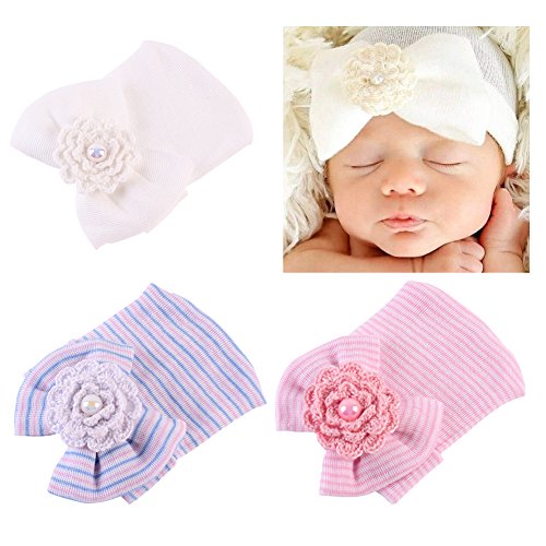COUXILY Baby Hat 3 Unids Recién Nacido Elastico Stretch Head Wrap Infantil Turbante Niño Bebé Nudo Diadema (H-S02)