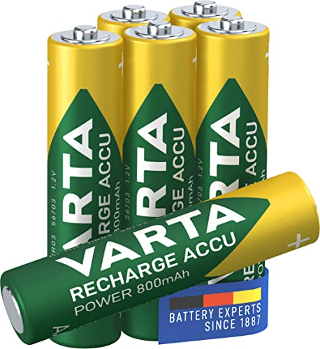 VARTA Recharge Accu Power, recargable - Pilas de NiMH AAA Micro (paquete de 6 unidades, 800 mAh) - Recargables sin efecto de memoria - Listo para usar