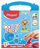 Maped - Set de Manualidades para Niños - Pintura con el Dedo - A Partir de 1 Año - Ideal para Aprender a Pintar - 4 Botes de Pintura al Agua - Limpieza con Agua - Amarillo, Verde, Rojo y Azul